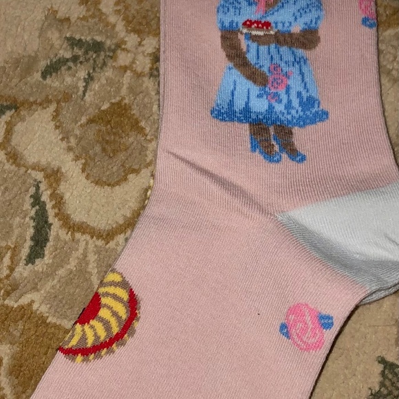 Nathalie Lete Socks Cat Lady In Pink US 6-10 w/ Ruffle Top Whimsical Artsy - Picture 4 of 5